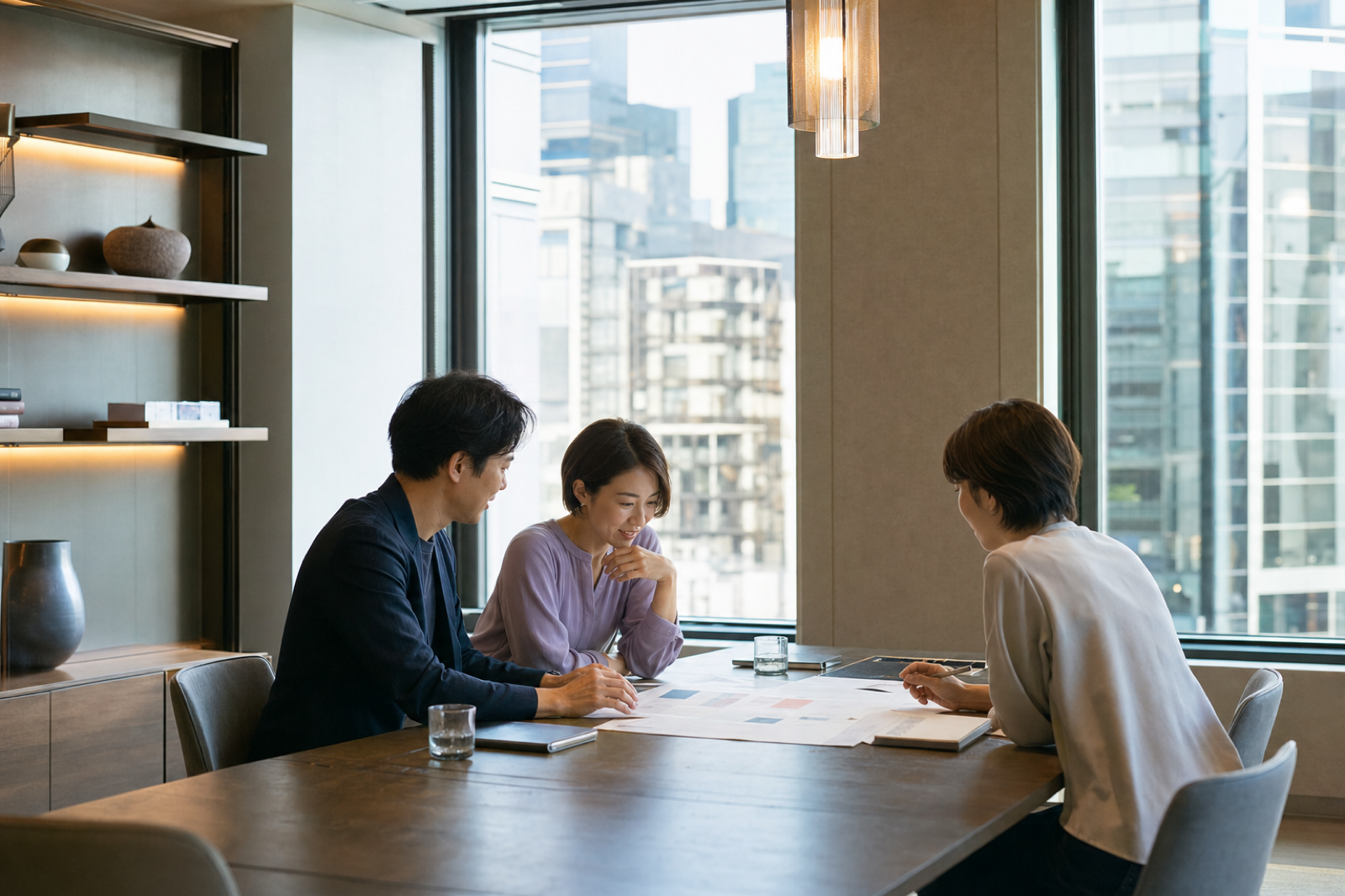 関係者と相談する様子
